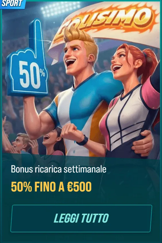 Golisimoit bonus 05 sport bonus ricarica settimanale 50pct fino a eur500 leggi tutto